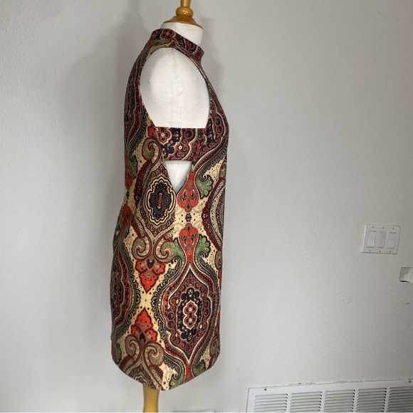 Fashion Union Women's Tan Paisley Faux Suede Cutout Mini Dress Size Small Boho - Picture 4 of 15